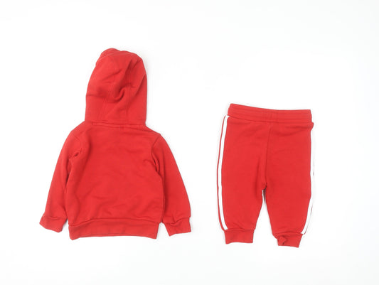 Adidas Red Unisex Baby 6-9 Months Hoodie & Joggers Sports Outfit Set