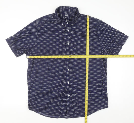 Dunnes Stores Men's Blue Polka Dot Short Sleeve Regular Fit Cotton Button-Up Shirt XL