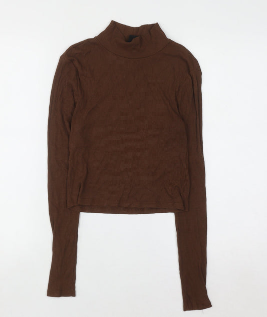 Urban Outfitters Women Brown Roll Neck Slim Fit Ribbed Jumper Size M