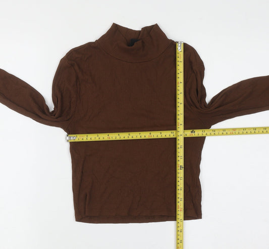 Urban Outfitters Women Brown Roll Neck Slim Fit Ribbed Jumper Size M
