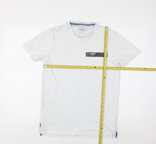 Diesel Men's White Crew Neck Cotton T-Shirt Size M Casual Logo