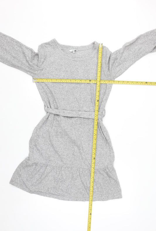 Next Women Grey Knit Belted Fit & Flare Dress Size 10