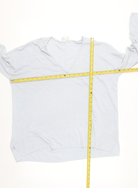 The White Company Women’s Grey Linen Blend V-Neck Long Sleeve Jumper L