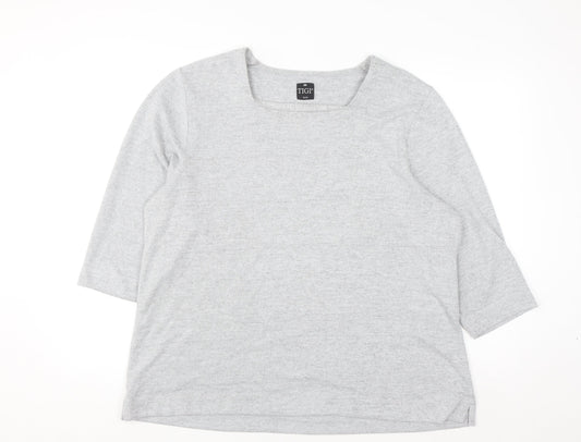 TIGI Womens Plus Grey 3/4 Sleeve Square Neck Pullover Jumper Size 22/24