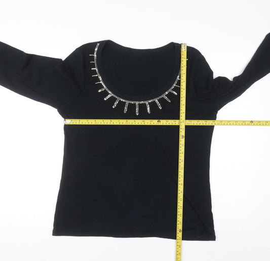 George Women’s Black Beaded Scoop Neck Long Sleeve Top Size 16
