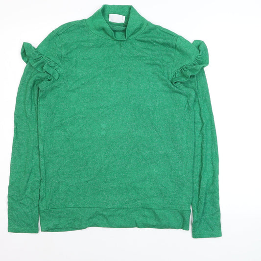 Savida Women's Green Mock Neck Ruffle Sleeve Pullover Jumper Size 12