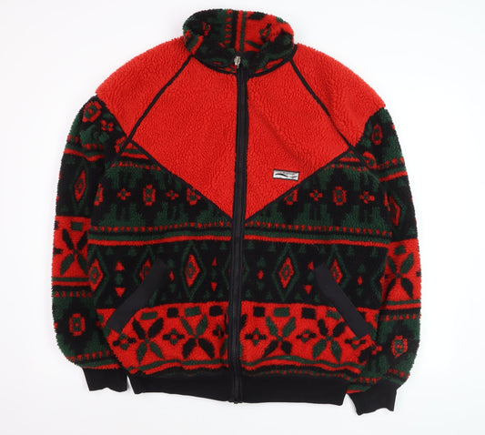 Wikland Men's Red Geometric Fleece Jacket XL Winter Warm Zip Up