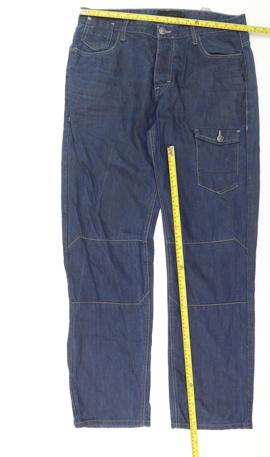 Crafted Men's Blue Denim Straight Jeans 34R Regular Fit