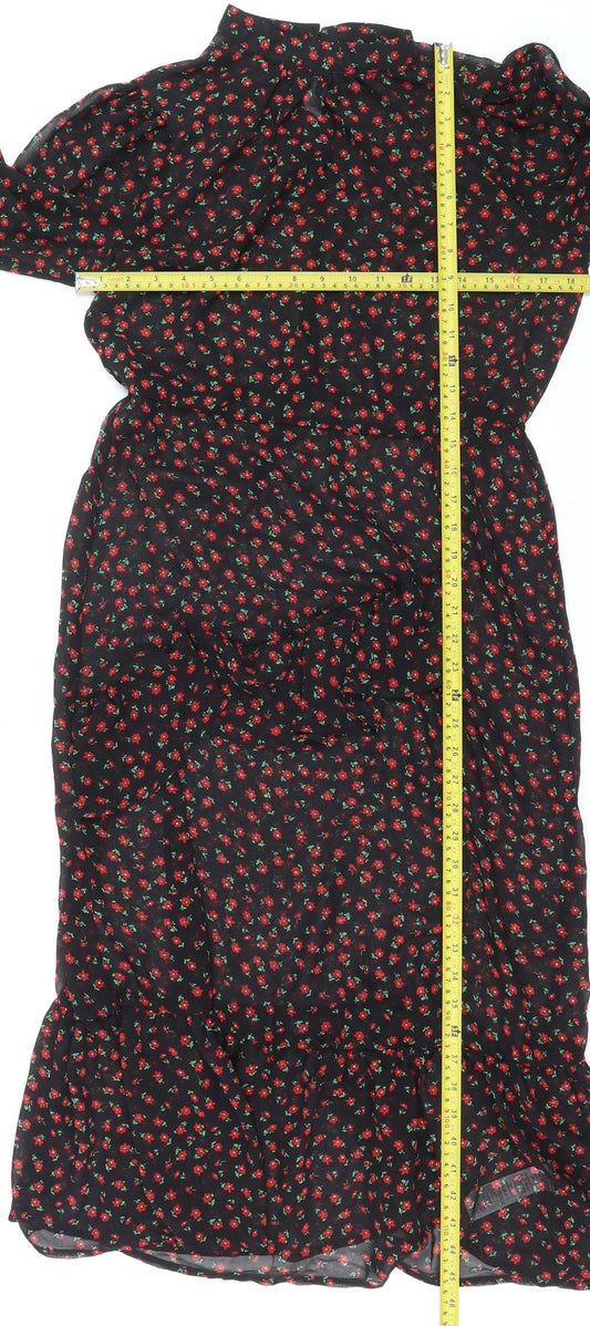 New Look Women's Black Floral Midi Fit & Flare Dress Size 14