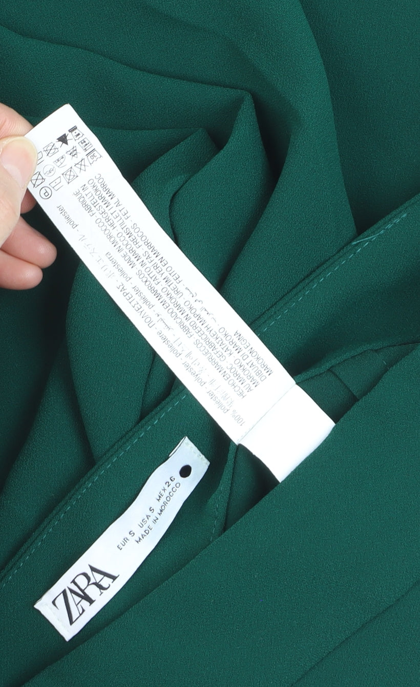 Zara Women Green Crepe Wide-Leg Dress Pants Size S