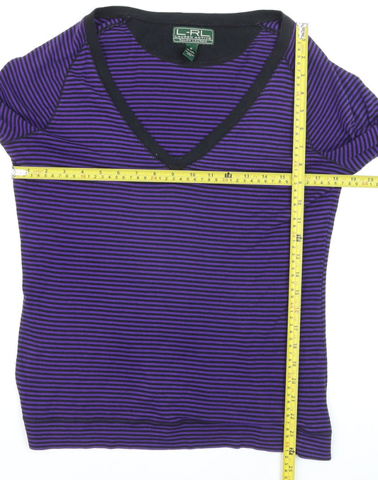 Ralph Lauren Women Purple Striped V-Neck Long Sleeve Cotton Jumper M