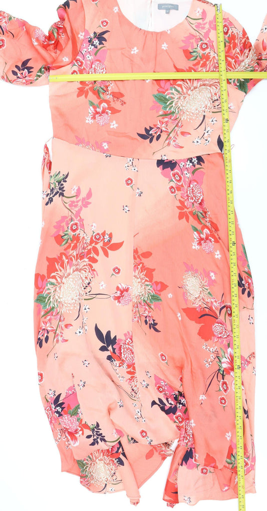 Additional front view of Principles Women’s Pink Floral Midi Wrap Dress, size UK 14