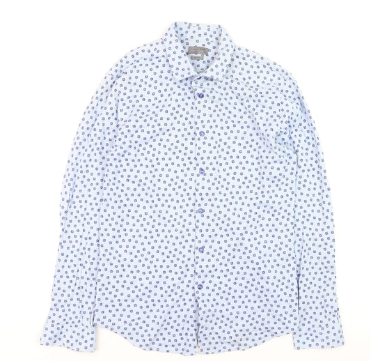 Additional front view of Zara unisex white floral slim fit long sleeve button-up shirt l