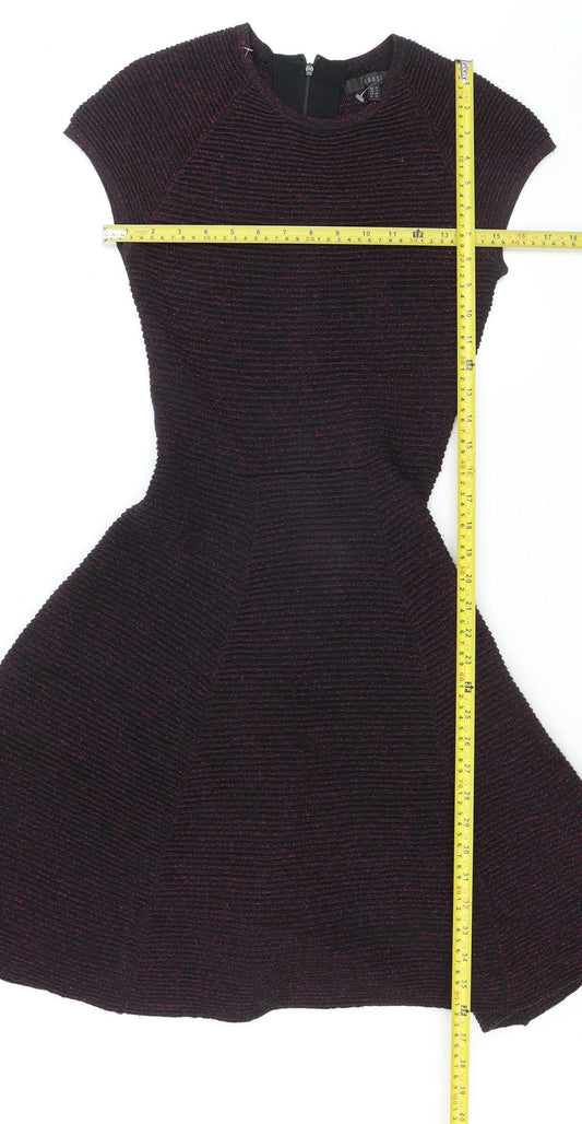 Coast Women Black & Purple Fit & Flare Short Sleeve Knit Dress UK 10