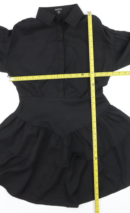 Boohoo Women’s Black Long Sleeve Ruffle Shirt Dress UK 10
