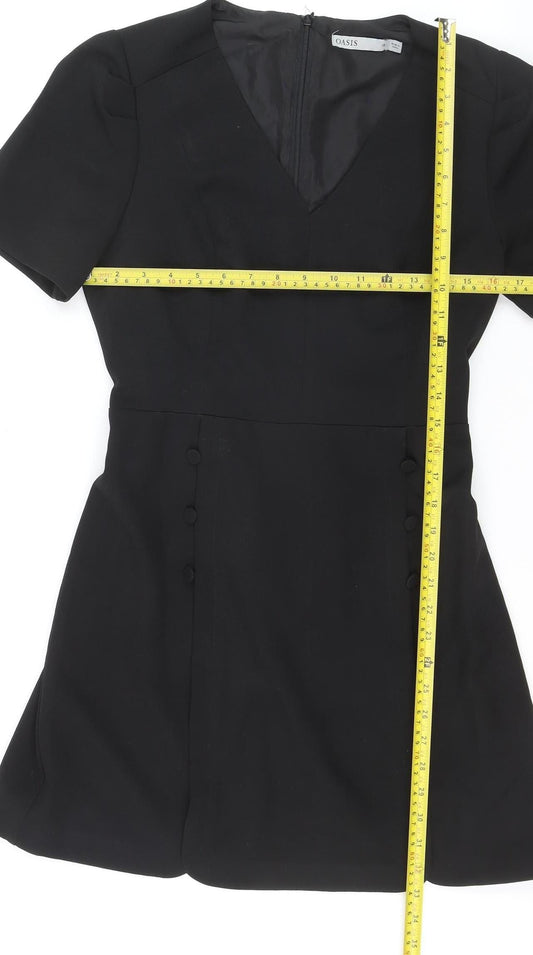 Oasis Women Black Short Sleeve V-Neck Shift Dress Size 12