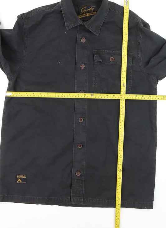 Superdry Men's Black Utility Wear Button-Up Cotton Shirt M