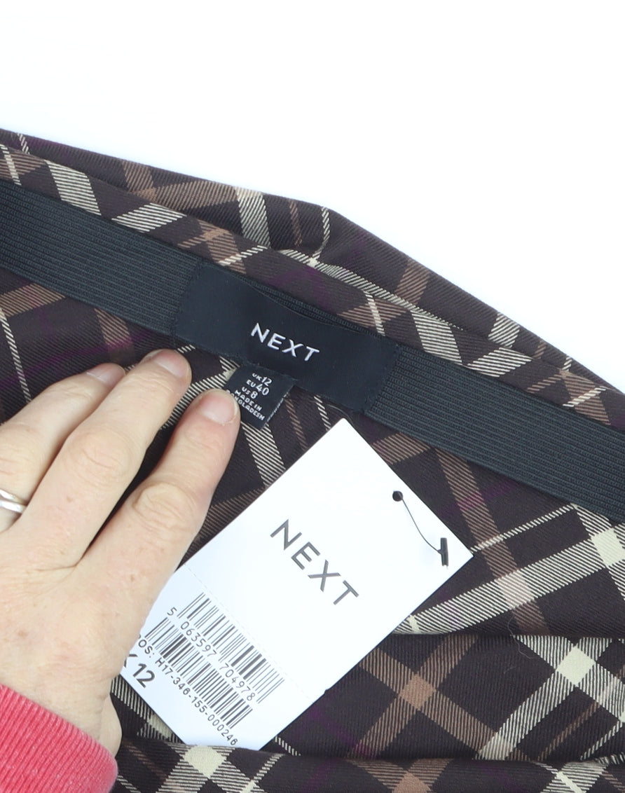 Next Women Brown Check A-Line Midi Skirt Size 12