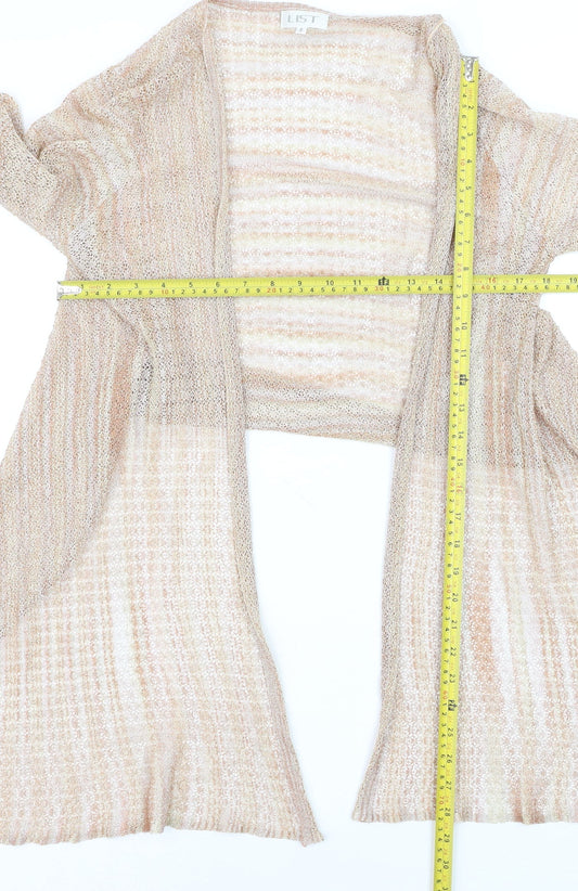 LIST Women’s Beige Open Knit Long Sleeve Cardigan Lightweight Size M