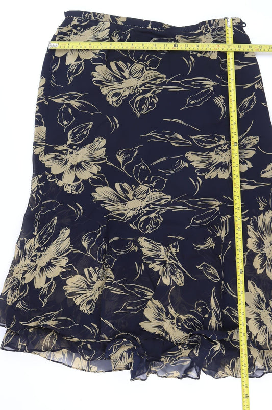 Jacques Vert Women Blue Floral Flare Midi Skirt Size 18