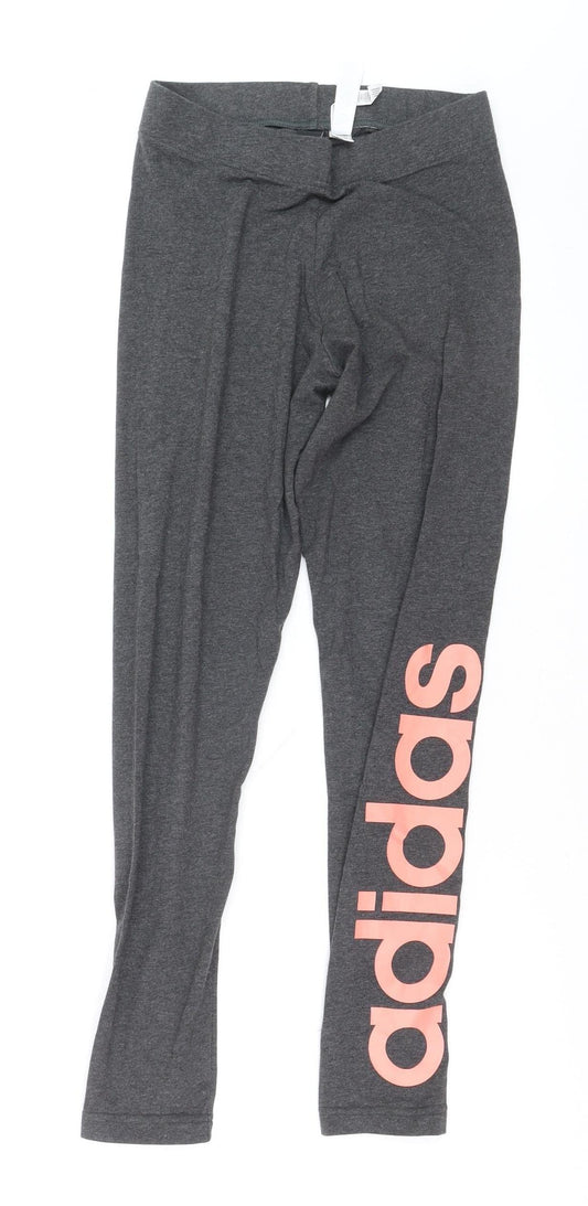 Additional front view of adidas Women’s Grey S Leggings Logo Athleisure Stretch Cotton