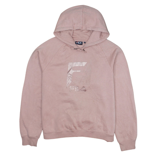 Additional front view of Fila women’s pink xl pullover hoodie sweatshirt with metallic logo