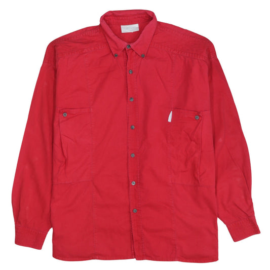 Additional front view of Adidas Vintage Women's Red Cotton Long Sleeve Button-Up Shirt, size 14