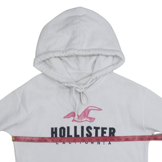 Hollister Womens White Pullover Hoodie Small Logo Print Casual