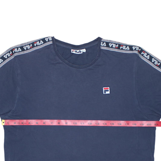 FILA Men Blue L Crew Neck Short Sleeve Sports Cotton T-Shirt