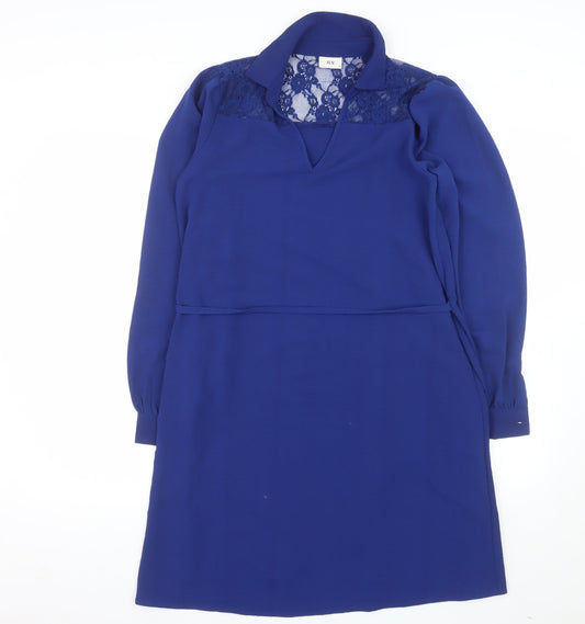 Additional front view of JDY Women's Blue Lace Collared Long Sleeve Shift Dress, size S