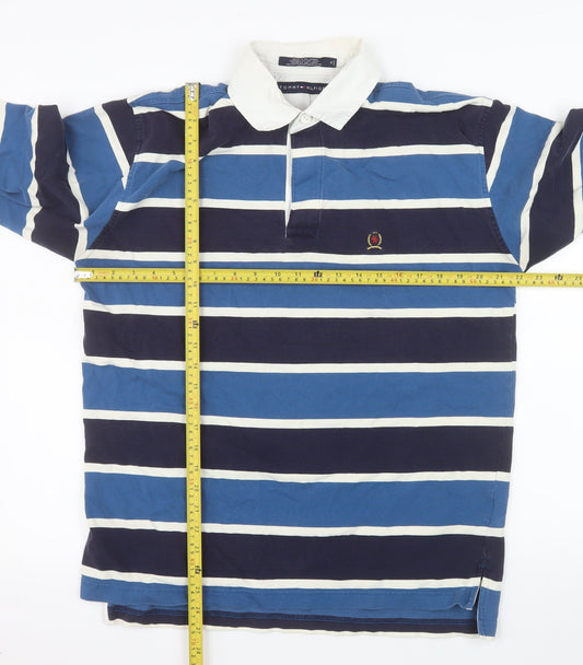 Tommy Hilfiger Men's Blue & Navy Striped Long Sleeve Polo M