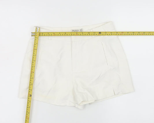 Stradivarius Women’s White Chino Shorts UK 8 Cotton Blend