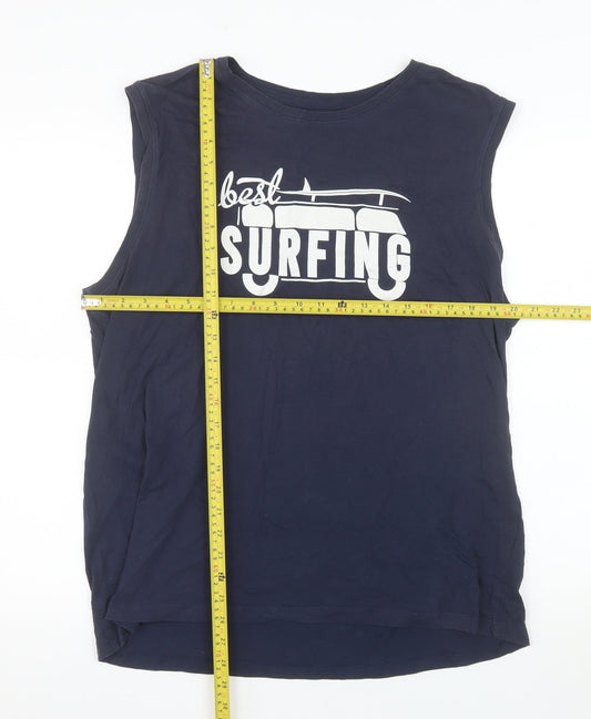 Inextenso Men's Blue Sleeveless Surfing Graphic Cotton Top XL