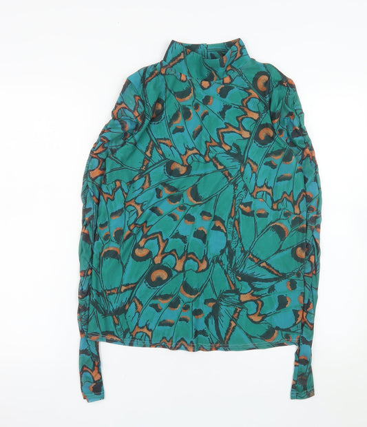 Additional front view of Gallery Women’s Green Butterfly Print Tunic Blouse, size S