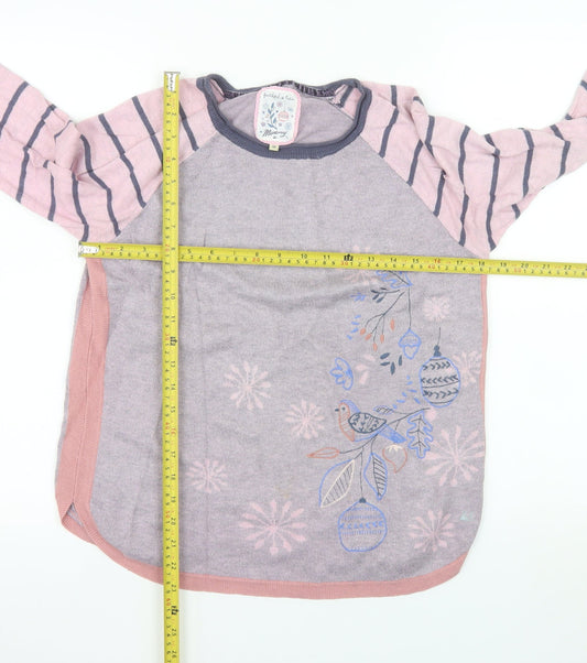 Mantaray Womens Purple Pink Striped Jumper Size 10 Embroidered Bird Design