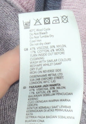 Additional view of Mantaray women’s purple pink striped jumper, size UK 10, embroidered bird design