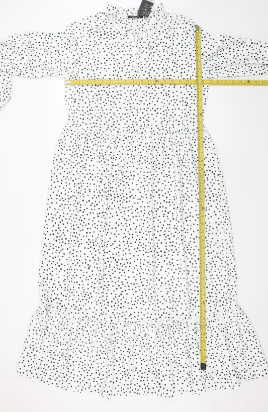 Esmara Women White Polka Dot Midi Shift Dress Size 8