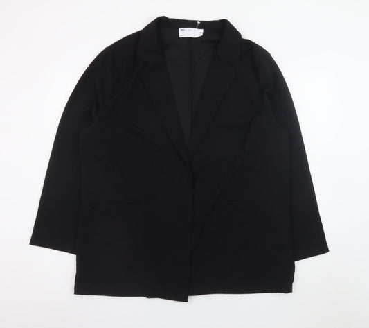 ASOS Design Women Black Blazer UK 18 Single Breasted Polyester