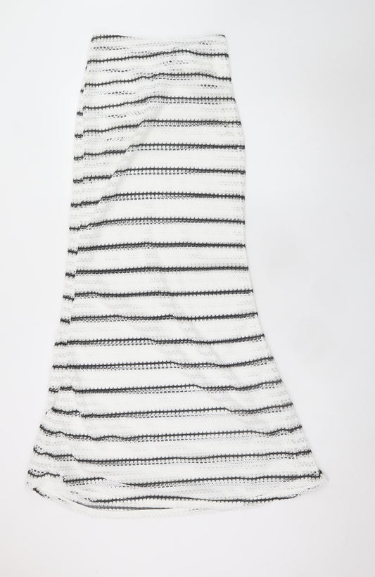 Missguided Womens White Striped A-Line Midi Cotton Skirt Size S