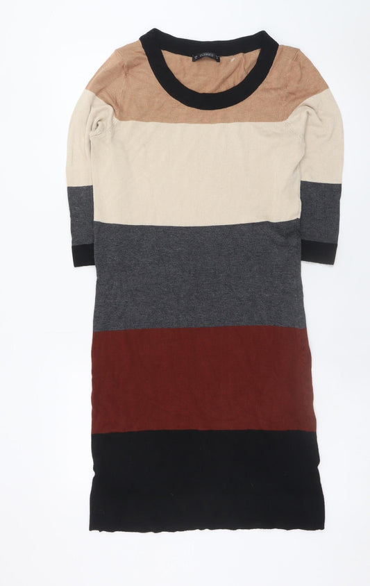 Additional front view of Dunnes Women’s Beige Black Grey Colourblock Knit Shift Dress, size UK 10