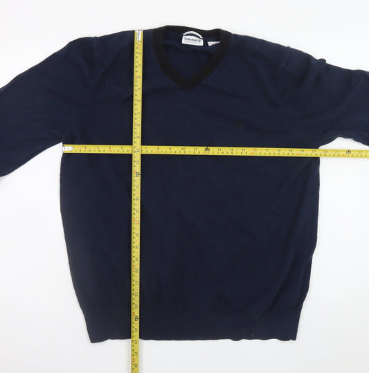Timberland Men's Blue XL V-Neck Cotton Wool Knit Jumper