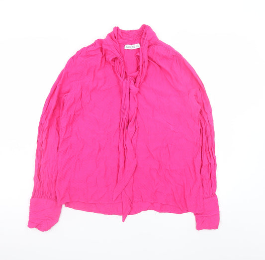 Additional front view of Gallery women’s pink long sleeve viscose tunic blouse, size UK 12
