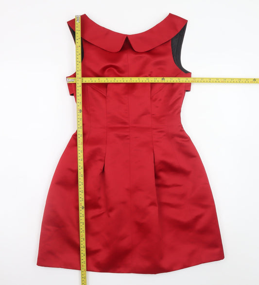 Zara Women Red Fit & Flare Knee Length Satin Dress Size 8