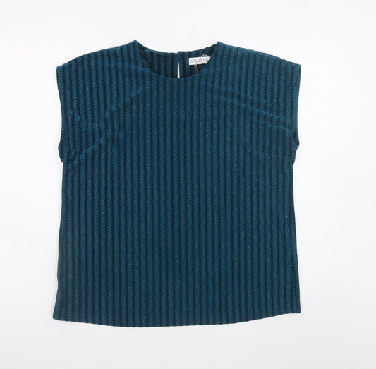 Additional front view of Gallery Women’s Blue Velvet Sleeveless Blouse, size UK 14
