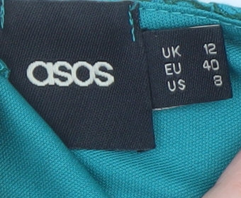 Brand and care label for ASOS Women’s Green Lace Skater Dress, size UK 12, Short Sleeve Party Style
