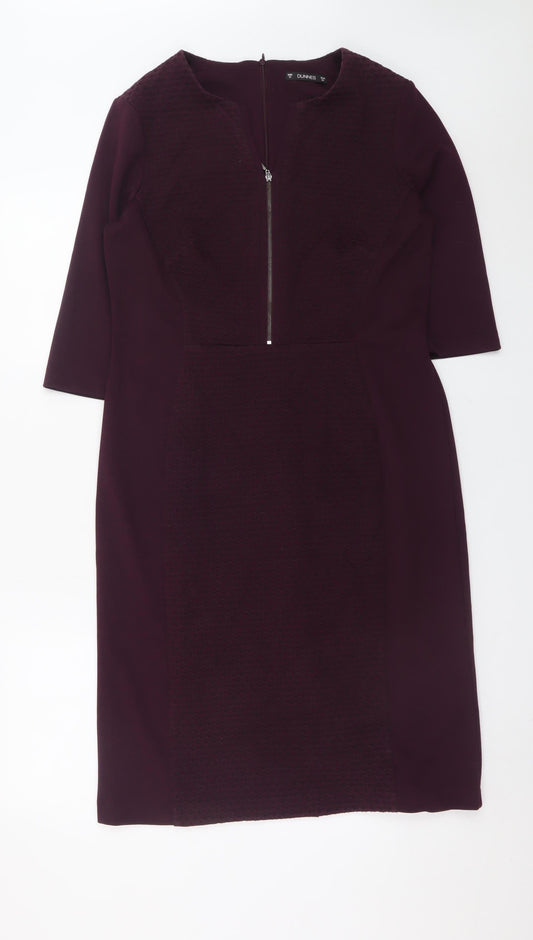 Additional front view of Dunnes Women Purple Sheath Knee Length Zip Dress, size 14
