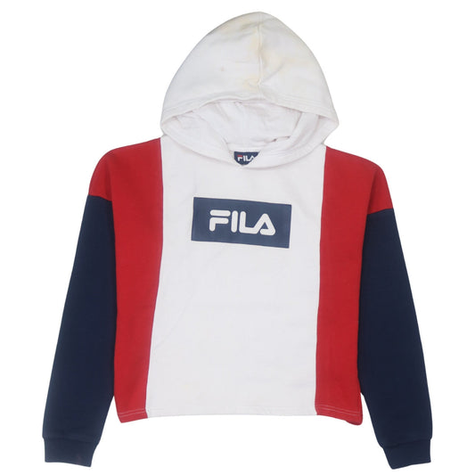 Additional front view of Fila Women's Red White Navy Colourblock Pullover Hoodie, size S
