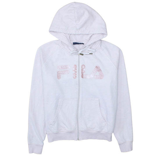 Additional front view of Fila women’s white full zip hoodie, size M, cotton blend logo sweatshirt