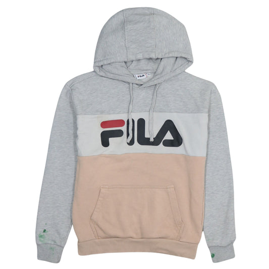 Additional front view of Fila women’s grey beige colourblock pullover hoodie xs