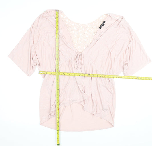 Dunnes Women Pink Crochet V-Neck Tunic Blouse Size 20